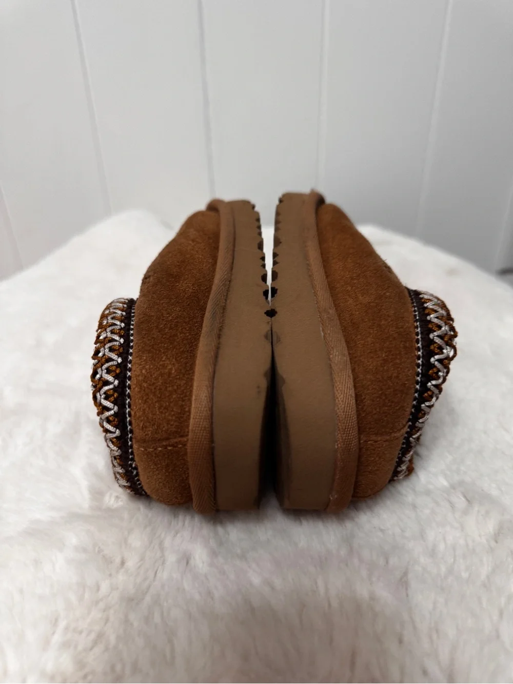 UGG Kids Brown Suede Shearling Slip-On Slippers